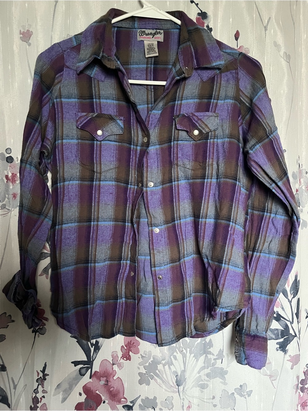 Wrangler Purple and Brown Plaid Western Button-Down Shirt